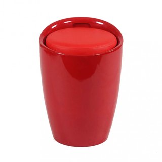 Pouf Contenitore Rosso Lucido Cuscino in Ecopelle