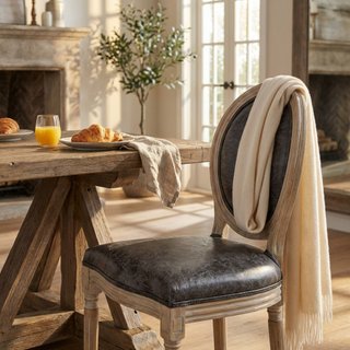 Sedia da Pranzo Vintage in Legno e Ecopelle Grigio