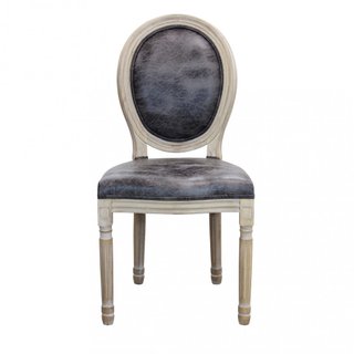 Sedia da Pranzo Vintage in Legno e Ecopelle Grigio