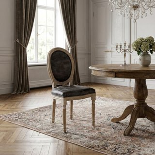 Sedia da Pranzo Vintage in Legno e Ecopelle Grigio