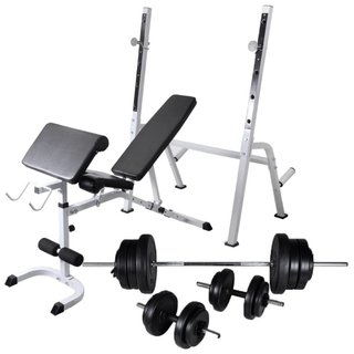Panca Multifunzione da Palestra con Bilanciere e Set di