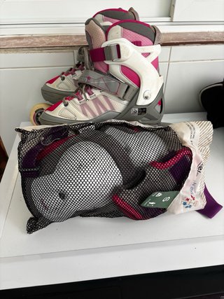 Patines en línea rosas y blancos talla 35-38