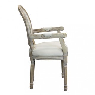 Sedia in Legno con Braccioli Tessuto Beige Vintage