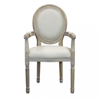 Sedia in Legno con Braccioli Tessuto Beige Vintage