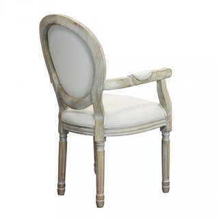 Sedia in Legno con Braccioli Tessuto Beige Vintage