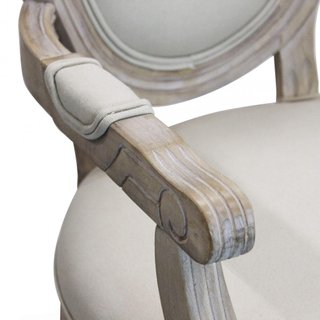 Sedia in Legno con Braccioli Tessuto Beige Vintage