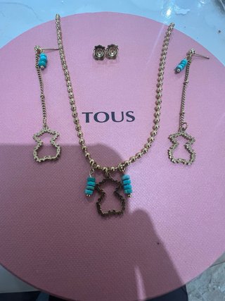 Conjunto Tous Collar y Pendientes Oso Turquesa