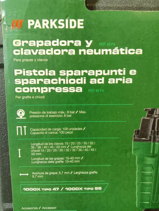 Grapadora y Clavadora Neumática Parkside PDT 40 F4