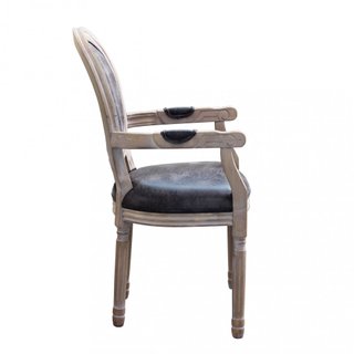 Sedia in Legno con Braccioli Ecopelle Nero Vintage