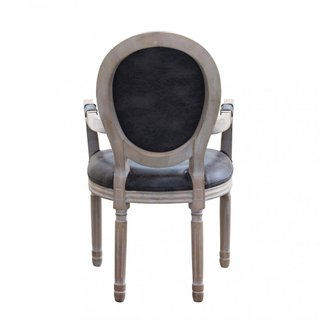 Sedia in Legno con Braccioli Ecopelle Nero Vintage