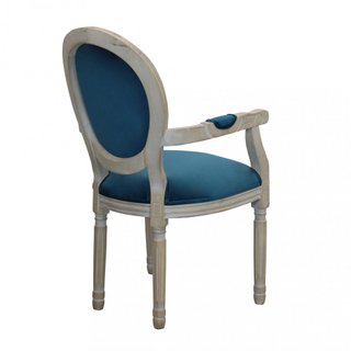 Sedia Vintage con Braccioli in Legno e Velluto Blu