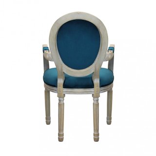 Sedia Vintage con Braccioli in Legno e Velluto Blu