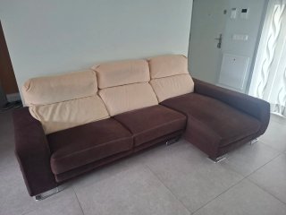 Sofá modular tela beige y marrón