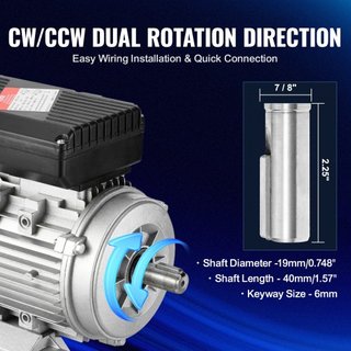 Motor Eléctrico de 0.75KW 1400 rpm, AC 220~240V 5.45A, Marco 80, B3, Motor de Compresor de Aire Monofásico, Eje Con Diente de 19mm, Rotación CW/CCW para Maquinaria Agrícola y Equipos Generales