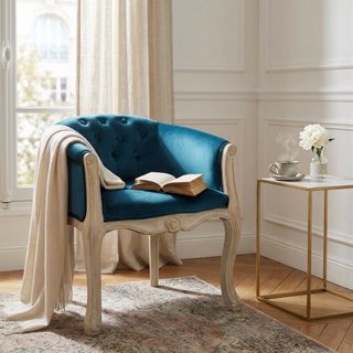 Poltroncina Capitonné Classica in Legno e Velluto