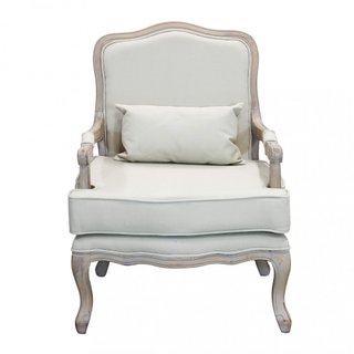 Poltrona Classica Imbottita Tessuto Beige e Legno