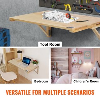 Tavolo Pieghevole a Parete, Tavolo Foglia Caduta 31.5" x 23.62" a Parete, Scrivania Galleggiante in Legno con Supporto in Ferro, Scrivania Pieghevole per Piccoli Spazi, Ufficio...