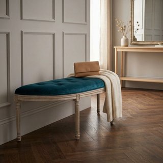 Panca Fondo Letto Imbottita in Legno e Tessuto Blu