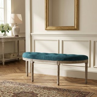 Panca Fondo Letto Imbottita in Legno e Tessuto Blu