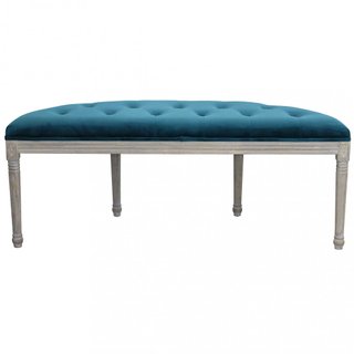 Panca Fondo Letto Imbottita in Legno e Tessuto Blu