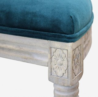 Panca Fondo Letto Imbottita in Legno e Tessuto Blu