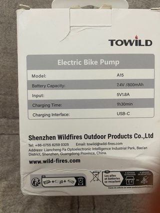 Inflador Eléctrico TOWILD A15 Bicicleta