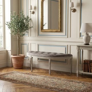 Panca Classica Fondo Letto Imbottita Velluto Legno