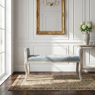 Panca Fondo Letto Classica Legno e Velluto Grigio