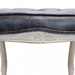 Sgabello Imbottito Ecopelle Vintage Grigio e Legno