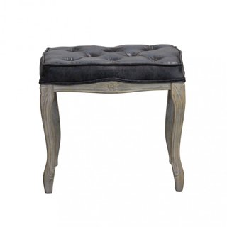 Sgabello Imbottito Ecopelle Vintage Grigio e Legno