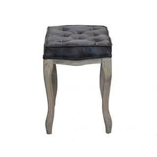 Sgabello Imbottito Ecopelle Vintage Grigio e Legno