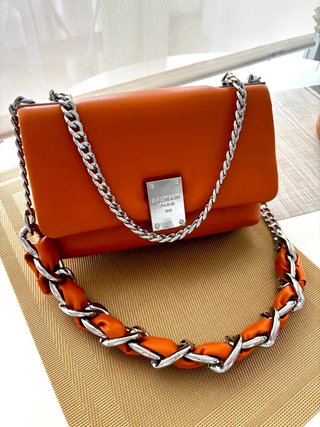 Bolso Balmain Naranja Cadena Plata