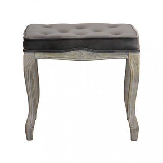 Sgabello Imbottito Tessuto Taupe e Legno Classico