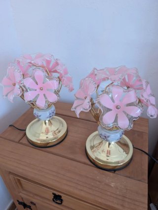 Pareja Lámparas Flor Rosa Cristal