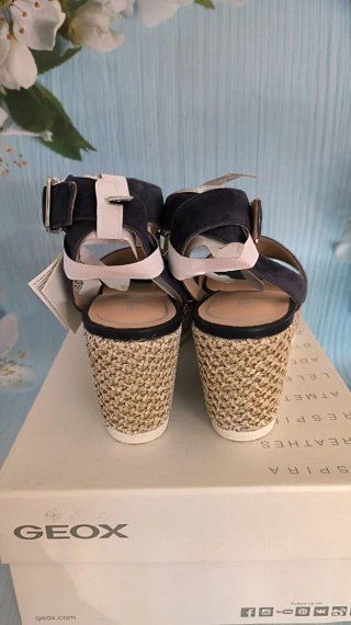 Sandalias Geox Talla 40 Cuña Azul Marino