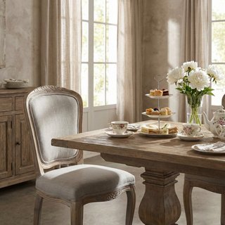 Sedia da Pranzo Legno e Tessuto Grigio Classica