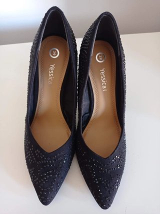 Tacones Yessica Negros Talla 39 Brillantes
