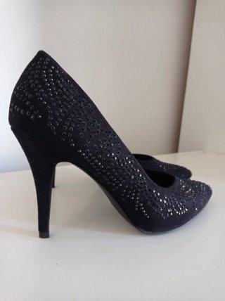 Tacones Yessica Negros Talla 39 Brillantes