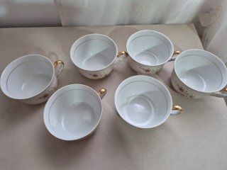 Juego 6 Tazas Porcelana Flores Doradas