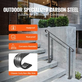 Pasamanos de Hierro Forjado, Adecuado para 2 o 3 Escalones Barandilla de Escalera Exterior, Pasamanos Ajustable para Porche Frontal, Barandillas Negras Transicionales para Escaleras de Concreto o ...