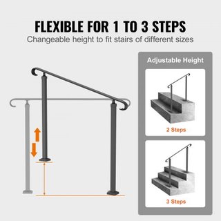Pasamanos de Hierro Forjado, Adecuado para 2 o 3 Escalones Barandilla de Escalera Exterior, Pasamanos Ajustable para Porche Frontal, Barandillas Negras Transicionales para Escaleras de Concreto o ...