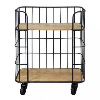 Scaffale con Ruote in Metallo 2 Ripiani in Legno