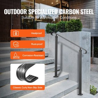 Pasamanos de Hierro Forjado, Adecuado para 1 o 2 Pasos Barandilla de Escalera Exterior, Pasamanos Ajustable para Porche Frontal, Barandillas Negras Transicionales para Escaleras de Concreto o de M...