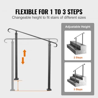 Pasamanos de Hierro Forjado, Adecuado para 1 o 2 Pasos Barandilla de Escalera Exterior, Pasamanos Ajustable para Porche Frontal, Barandillas Negras Transicionales para Escaleras de Concreto o de M...