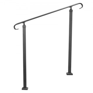 Pasamanos de Hierro Forjado, Adecuado para 1 o 2 Pasos Barandilla de Escalera Exterior, Pasamanos Ajustable para Porche Frontal, Barandillas Negras Transicionales para Escaleras de Concreto o de M...