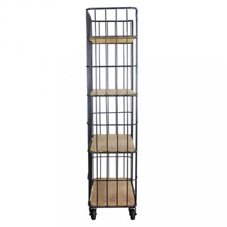 Scaffale con Ruote in Metallo 4 Ripiani in Legno