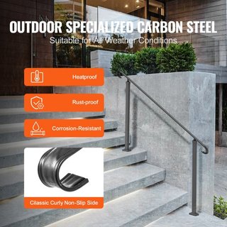 Pasamanos de Hierro Forjado, Adecuado para 2 o 3 Escalones Barandilla de Escalera Exterior, Barandilla Ajustable para Porche Frontal, Barandillas Transicionales Negras para Escalones de Concreto o...