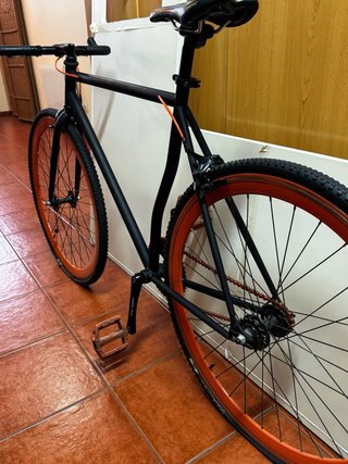 Bicicleta Fixie Negra Ruedas Naranja
