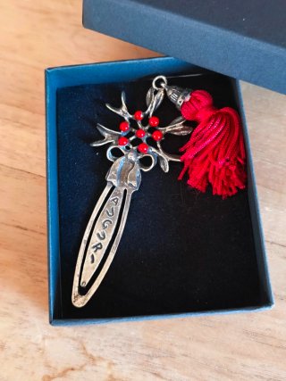 Marcapáginas plata con borla roja