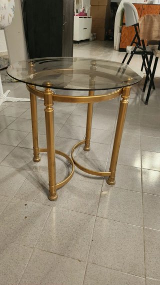 Mesa de centro cristal y metal naranja